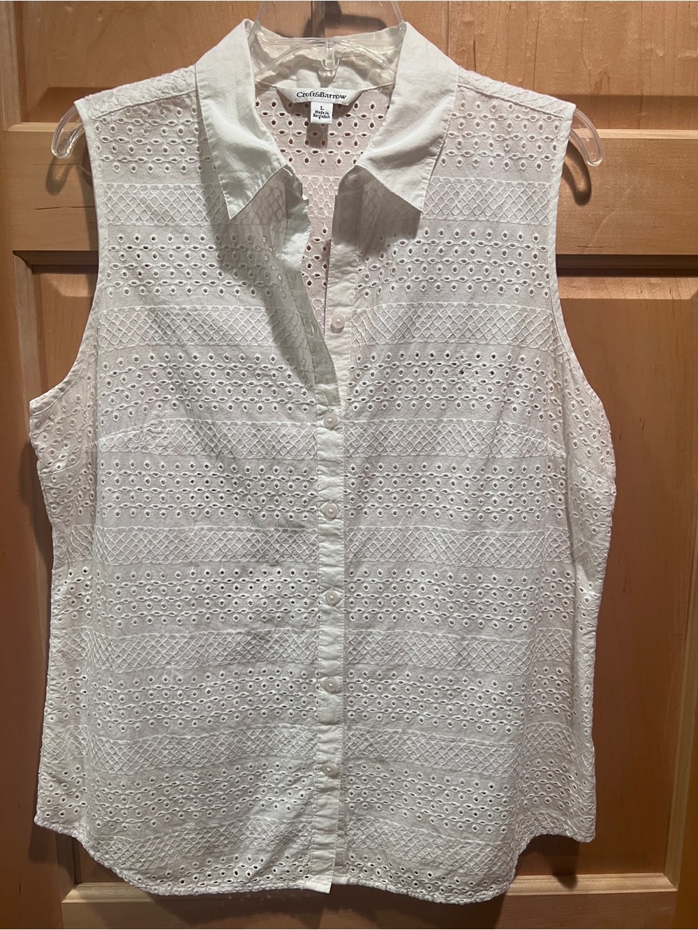 Croft & Barrow White Eyelet Sleeveless Cotton Top Preppy Cottagecore Coquette L